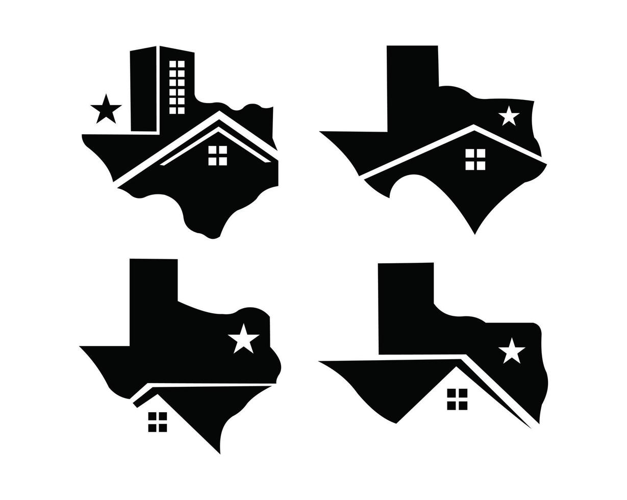 logotipo de la casa de texas, icono de la casa y el techo de texas, mapa de símbolos de construcción de texas vector