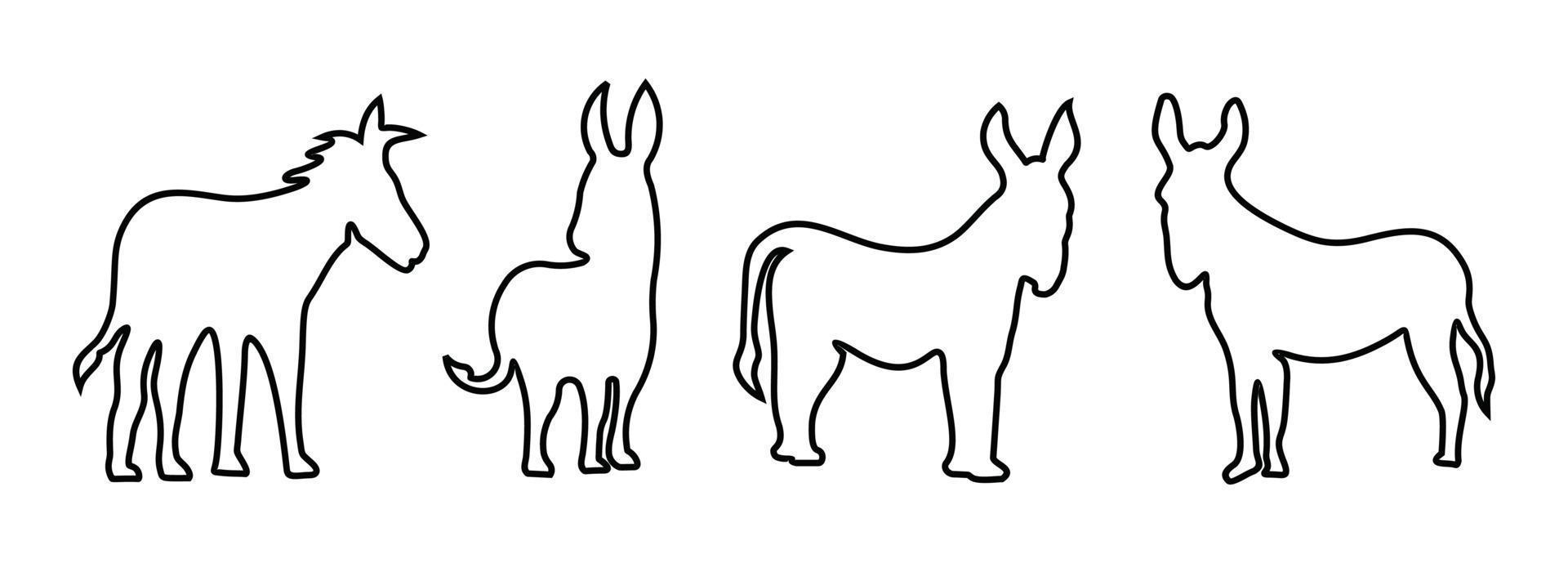 conjunto de líneas de iconos de burro de la colección de animales. símbolo de burro de elemento de línea simple vector