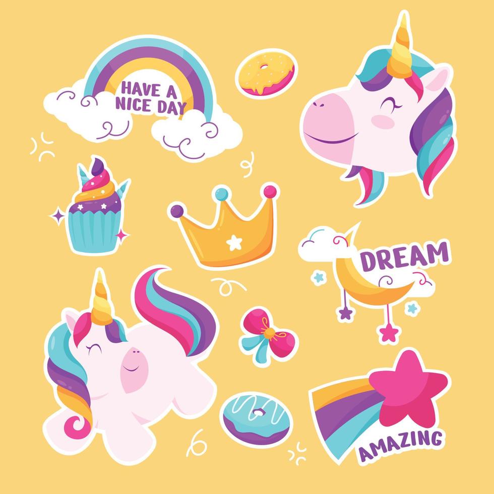 lindo conjunto de pegatinas de unicornio vector