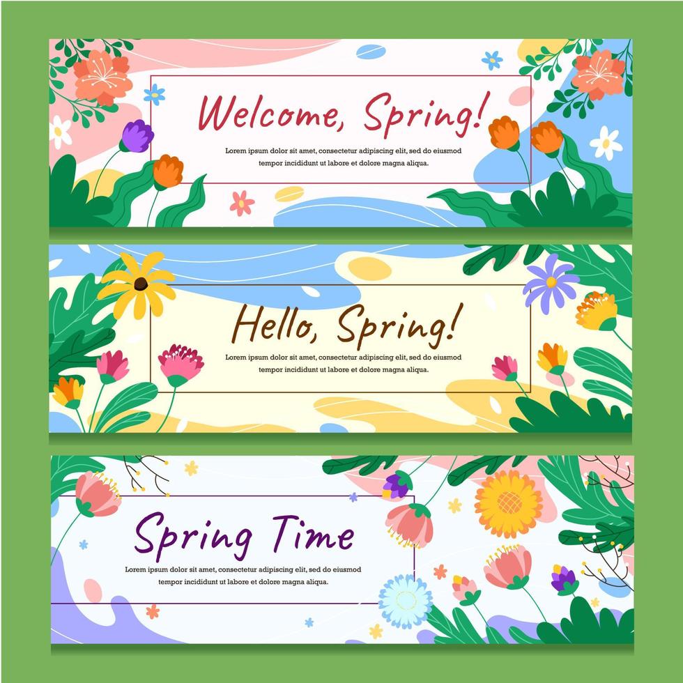 colorido pastel primavera floral flores y hojas banner vector