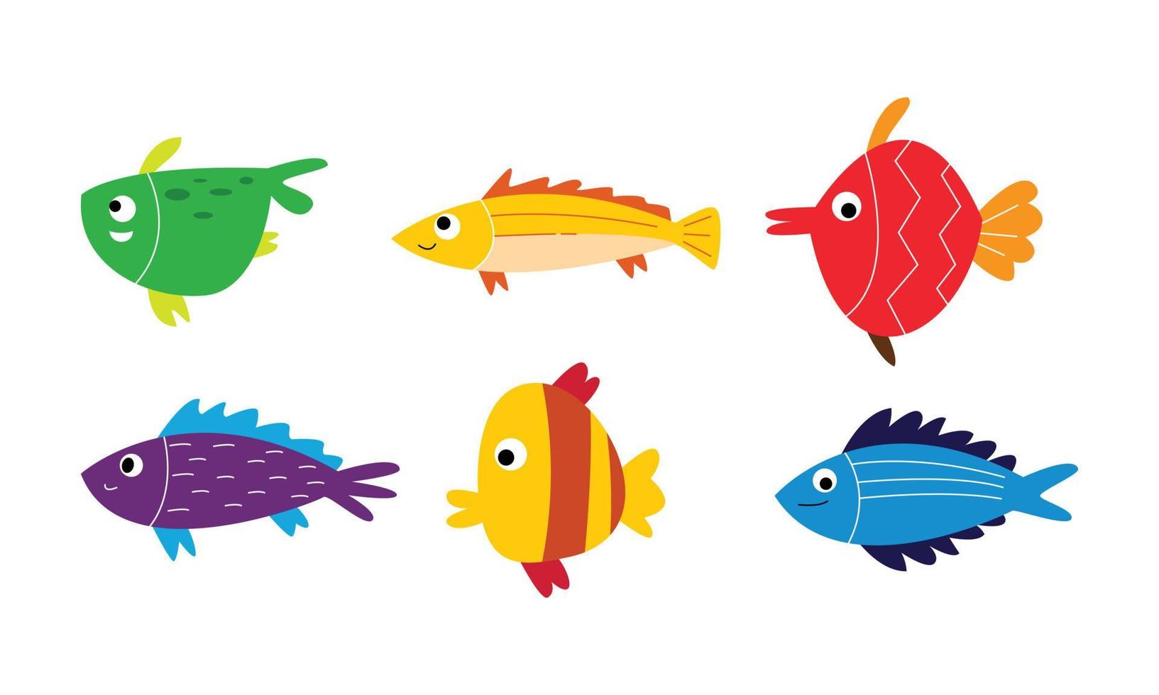 Set of various fish illustrations in funny cartoon style vector