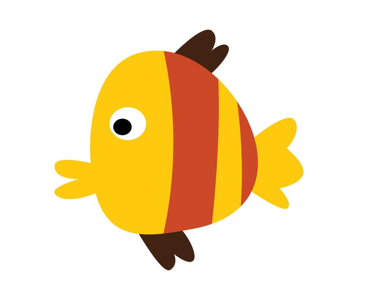 Yellow fish illustration in funny cartoon style vector