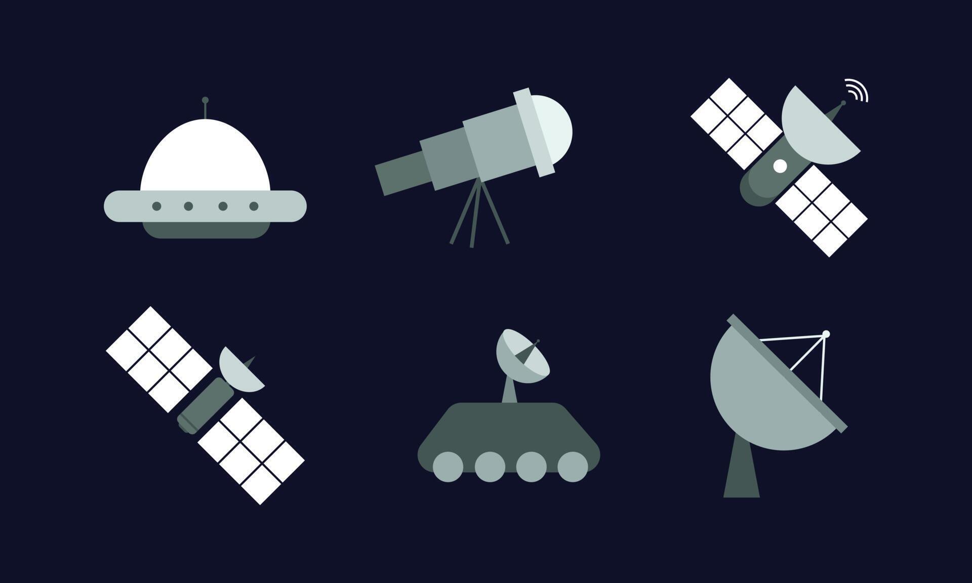 Set of space travel equipments, an illustration of the outer space