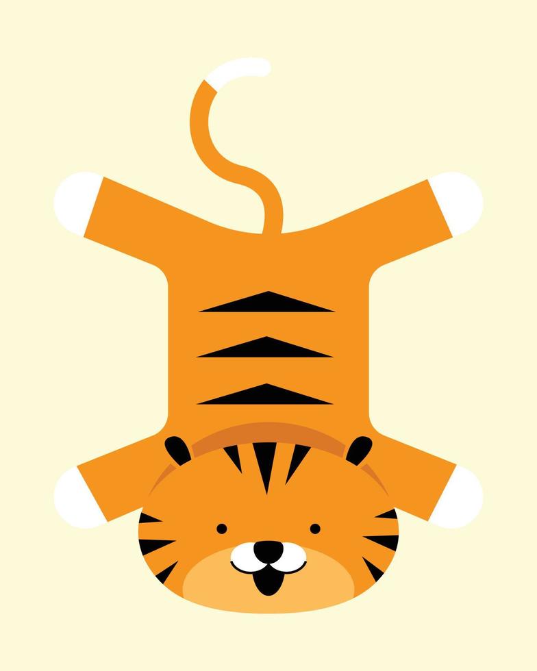 A wildlife animal illustrated in a cute style. The lying tiger. vector
