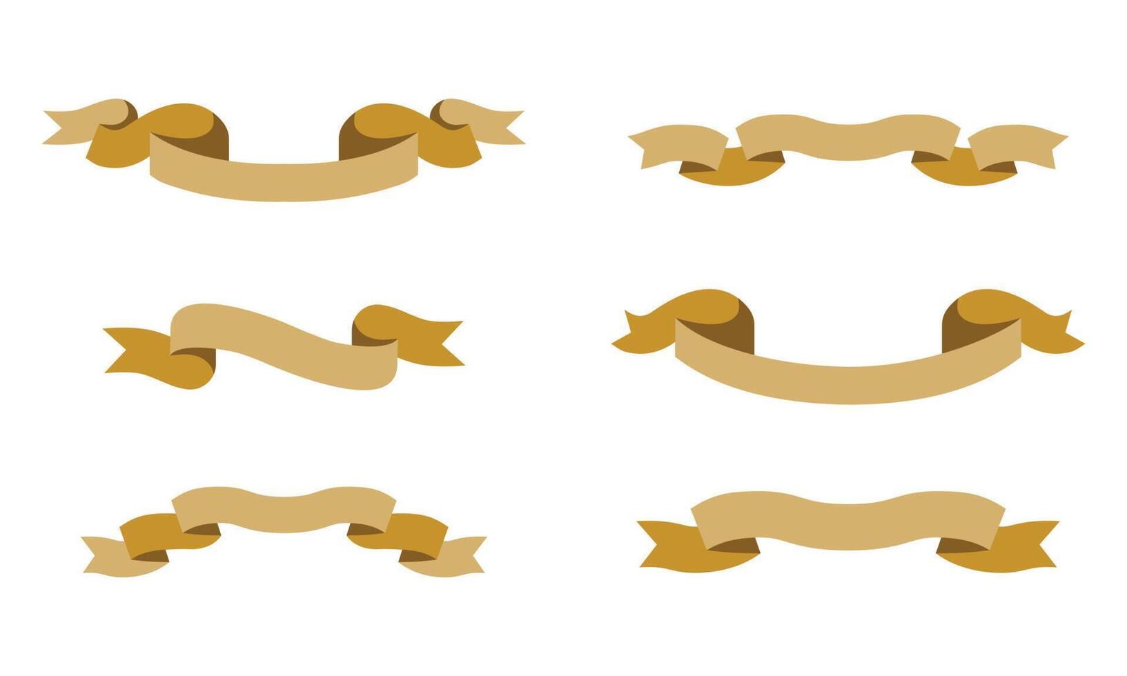 Set of curled or multiply ribbons in golden vector