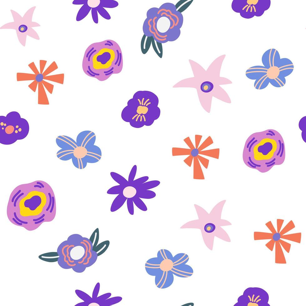 Flowers seamless pattern. Spring floral background. Creative blooming texture. Great for fabric, textile. Vector cartoon Illustration