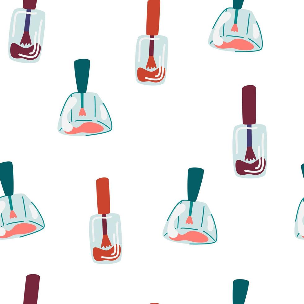 patrón sin costuras de esmalte de uñas. cosmética para manicura y cuidado personal. perfecto para tela, estampado, textil, envoltura. ilustración de dibujos animados vectoriales. vector