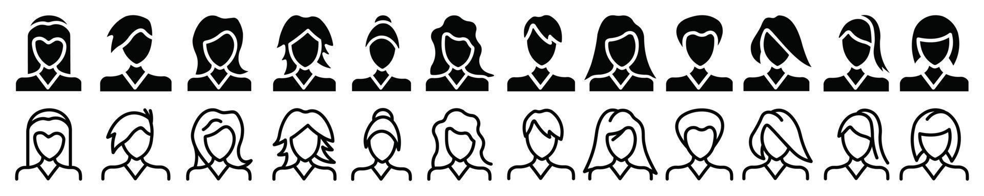 conjunto de iconos de avatar de personas, icono plano vectorial como mujer vector