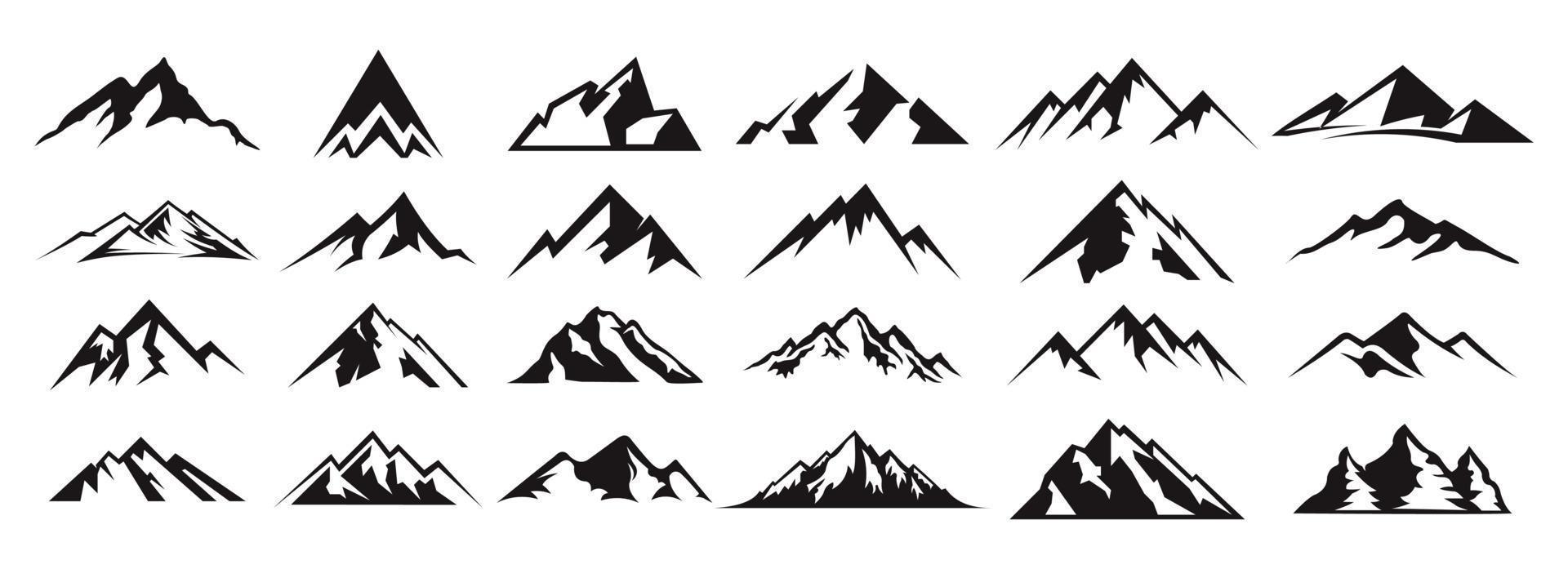 conjunto de logotipo de silueta de aventura de pico al aire libre de paisaje de montaña vector