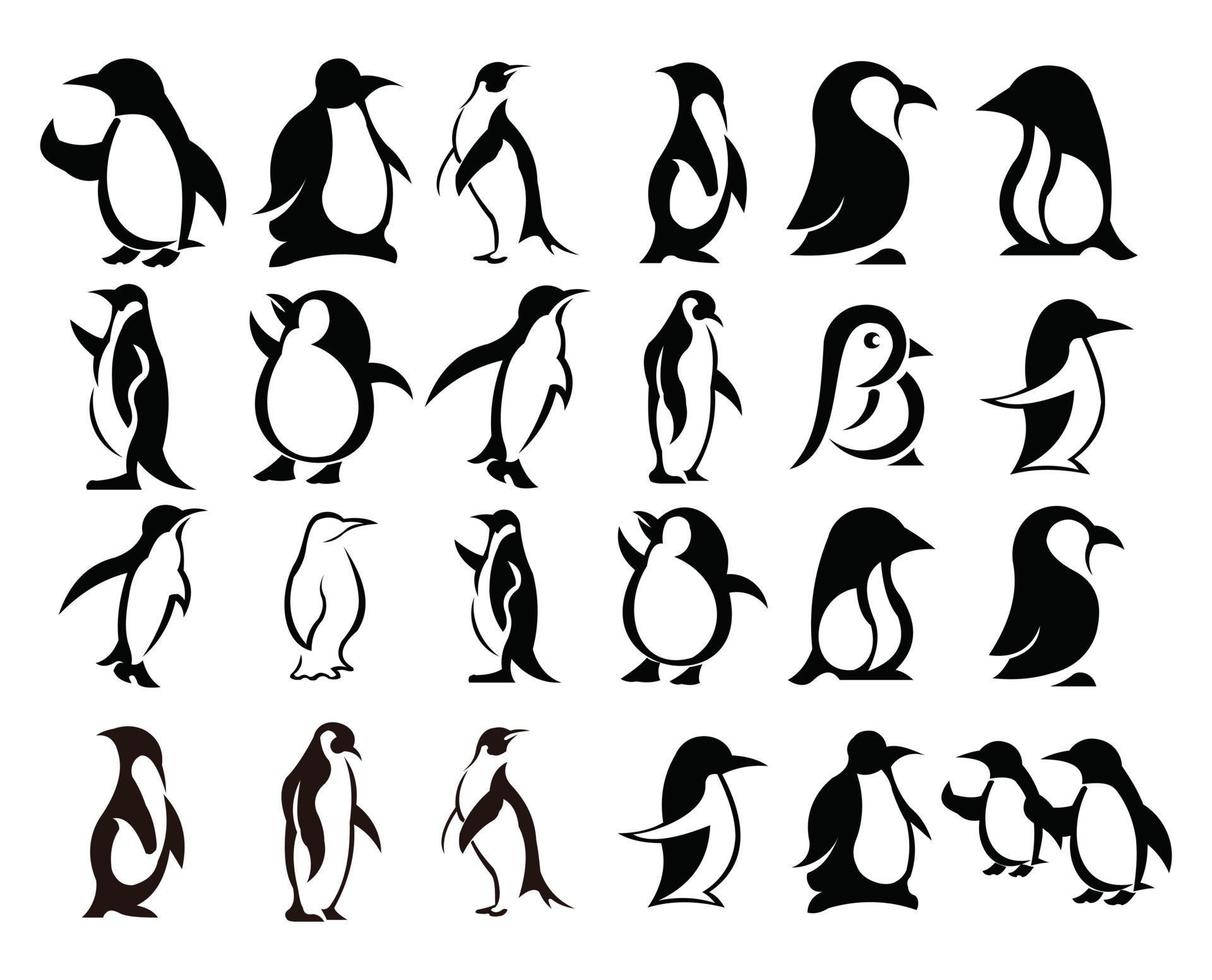 pingüino pájaro animal silueta dibujos animados vector icono