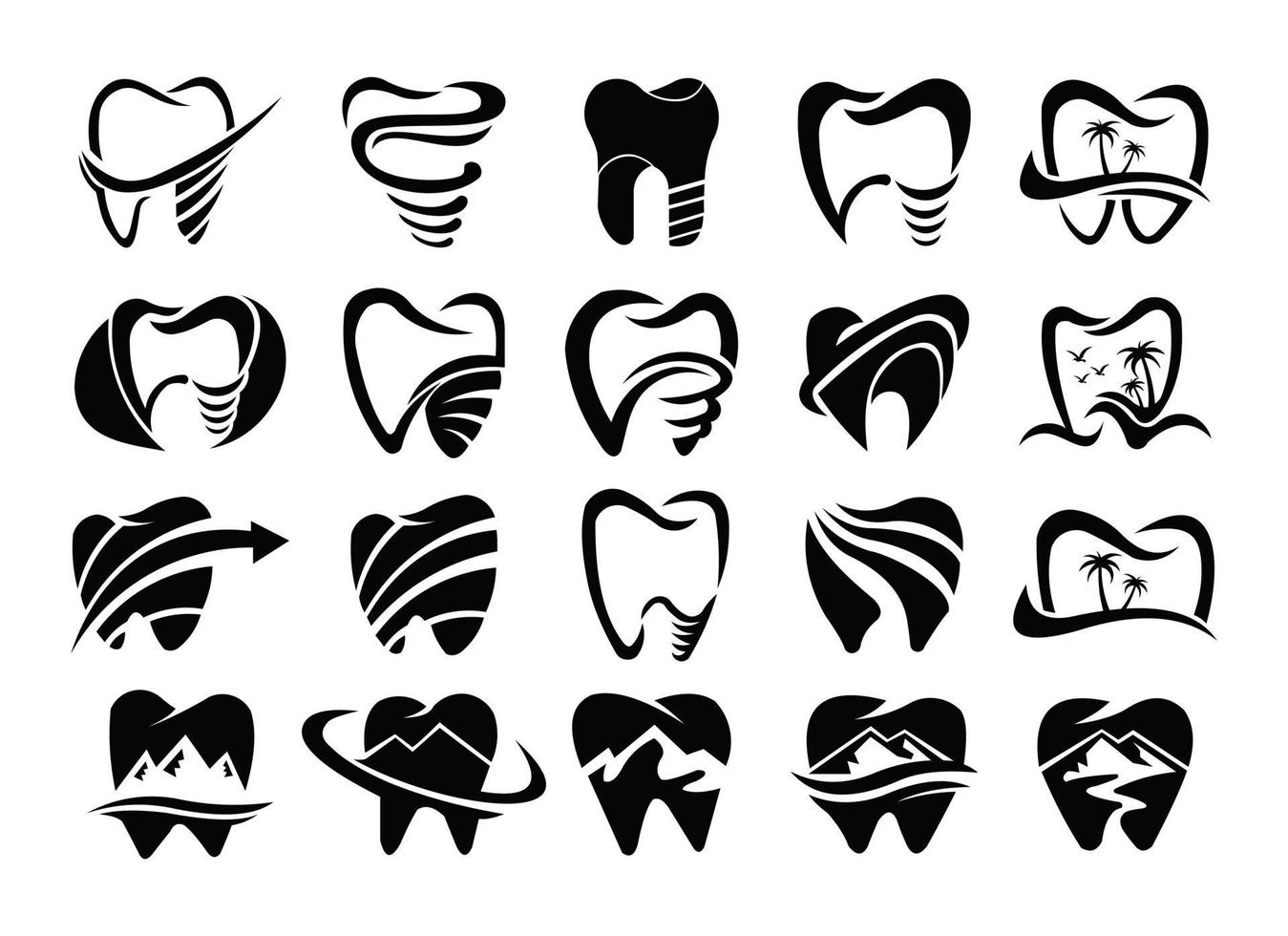 conjunto de logotipo de ilustración de medicina de atención de salud dental vector