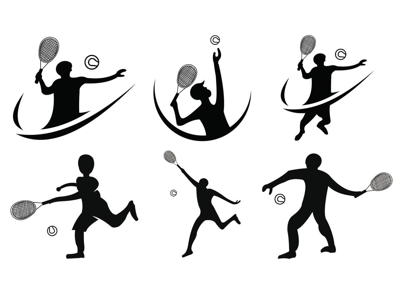 vector silhouettes people playing tennis,children elderly man woman