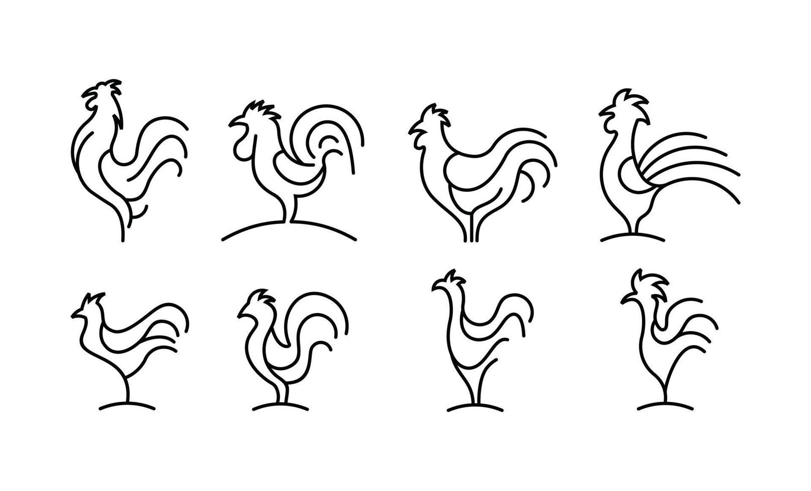 conjunto de iconos lineales de pollo, conjunto de logotipos de símbolos de línea delgada personalizables de gallina y gallo vector