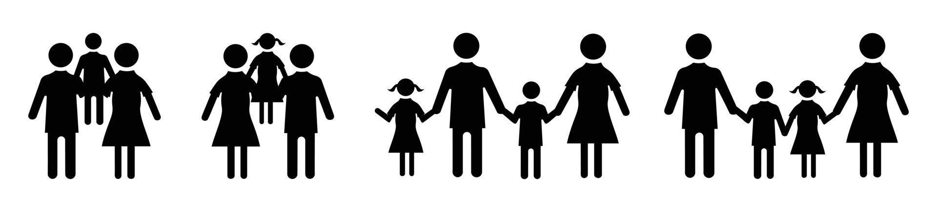 conjunto de iconos de la familia. mujer, hombre, pareja, hijos, hijo, hija. Conjunto de iconos de familia plana. vector