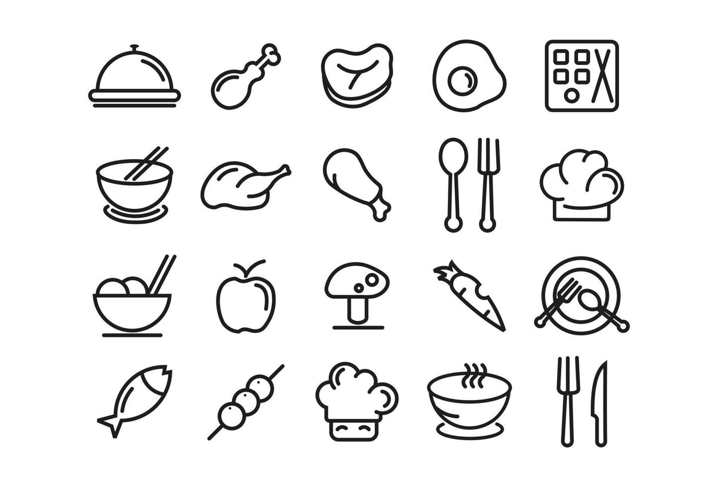 gráficos vectoriales de comida rápida, conjunto de iconos de línea de comida callejera. vector