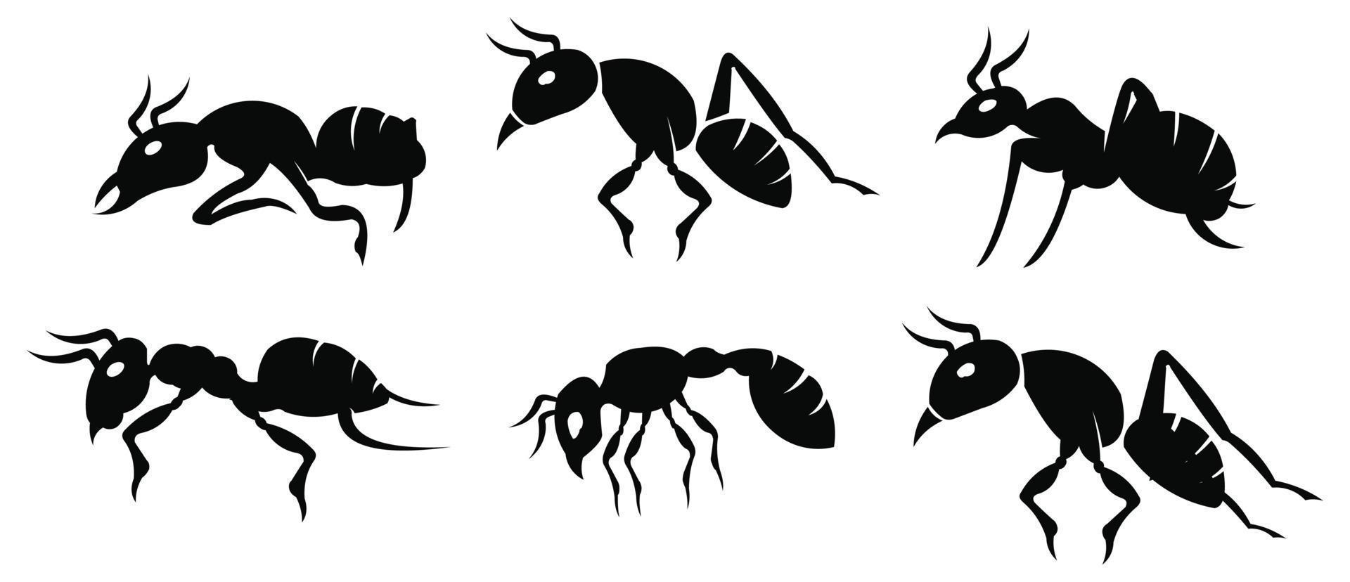 conjunto de hormigas viaje de siluetas de insectos negros, grupo de colonias de trabajo en equipo negro de hormigas vector
