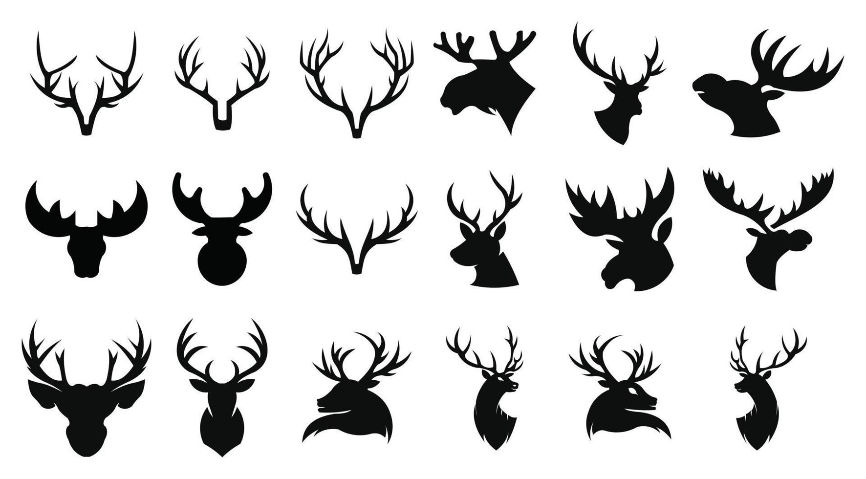 colección de siluetas de animales con cuernos ciervo ciervo alce caribú vector
