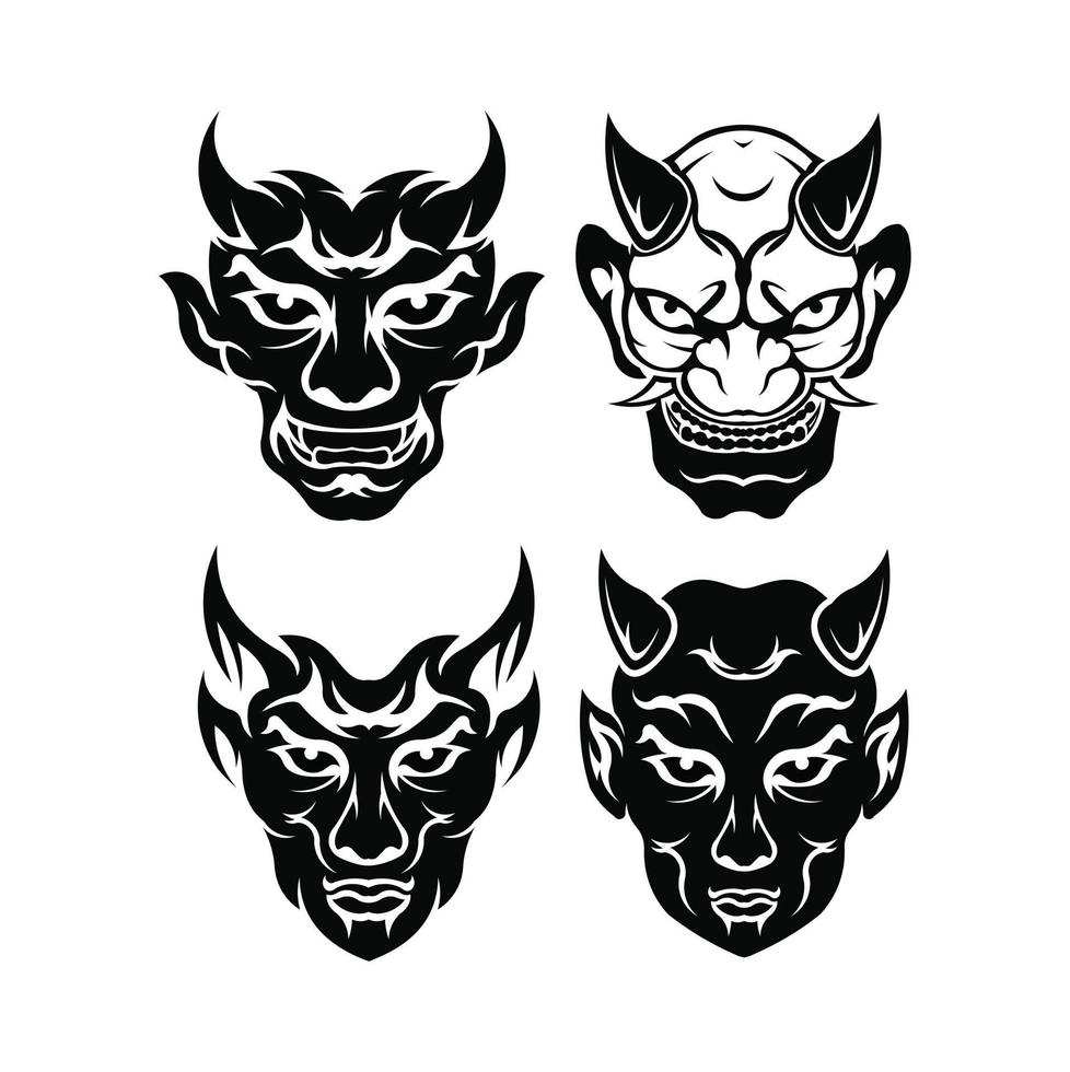 conjunto de cabeza de diablo o cara de demonio lucifer con cuernos y barba de chivo vector