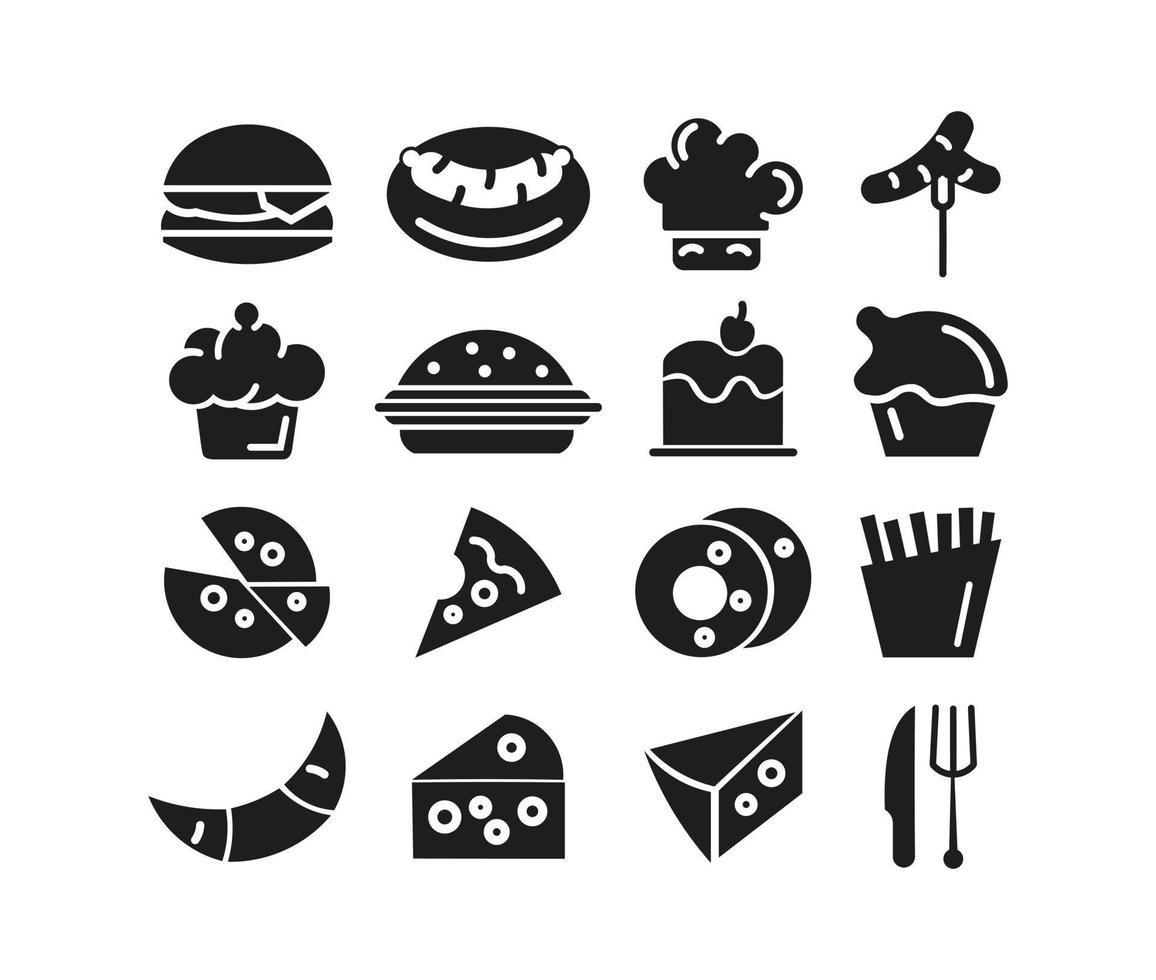 conjunto de iconos de logotipo plano de comida y bebida, menú de restaurante saludable vector