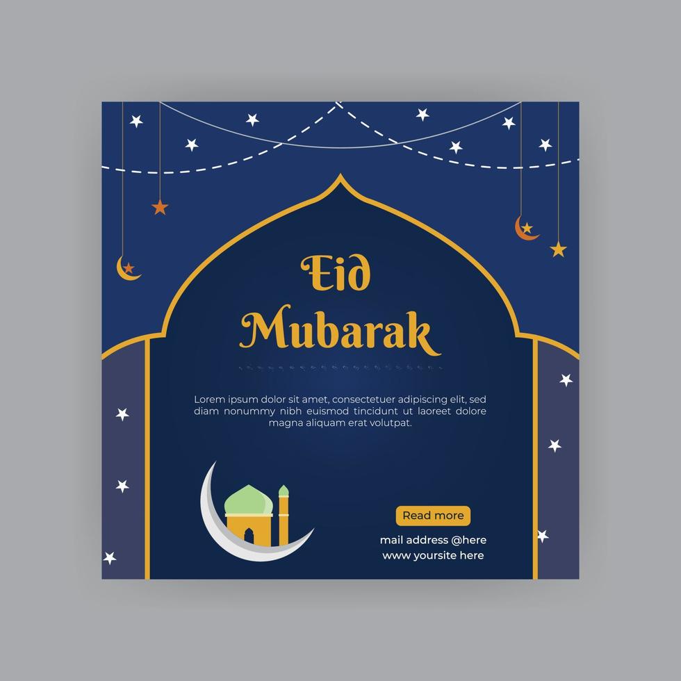 publicación de diseño de eid mubarak, diseño de plantilla de eid ul adha o eid al fitr. día sagrado para los musulmanes e islámicos. ilustración vectorial adecuado para afiches, pancartas, campañas, volantes y tarjetas de felicitación vector