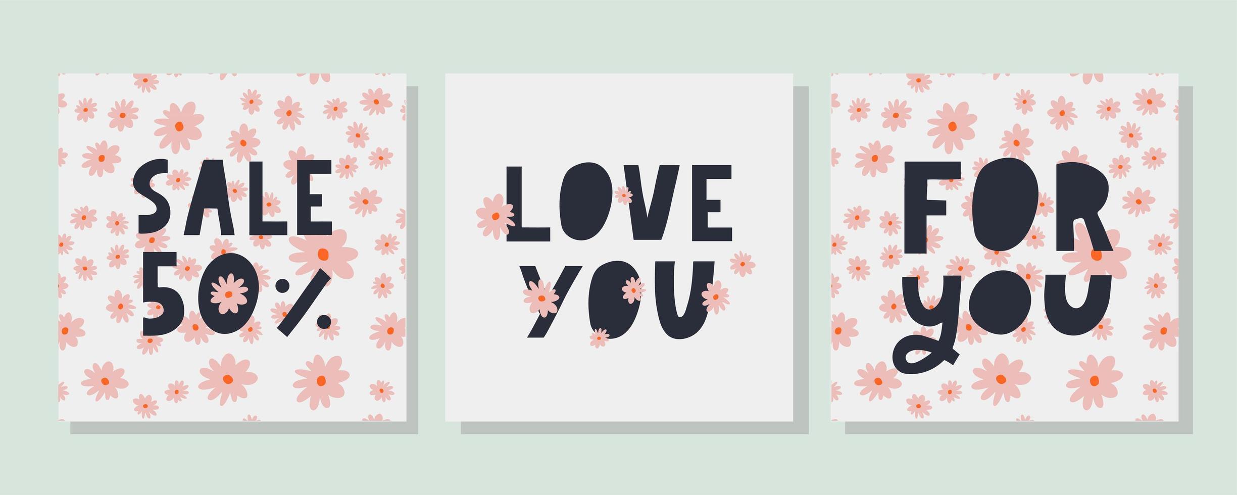 For you text lettering Valentine's day banner with flowers sale vector