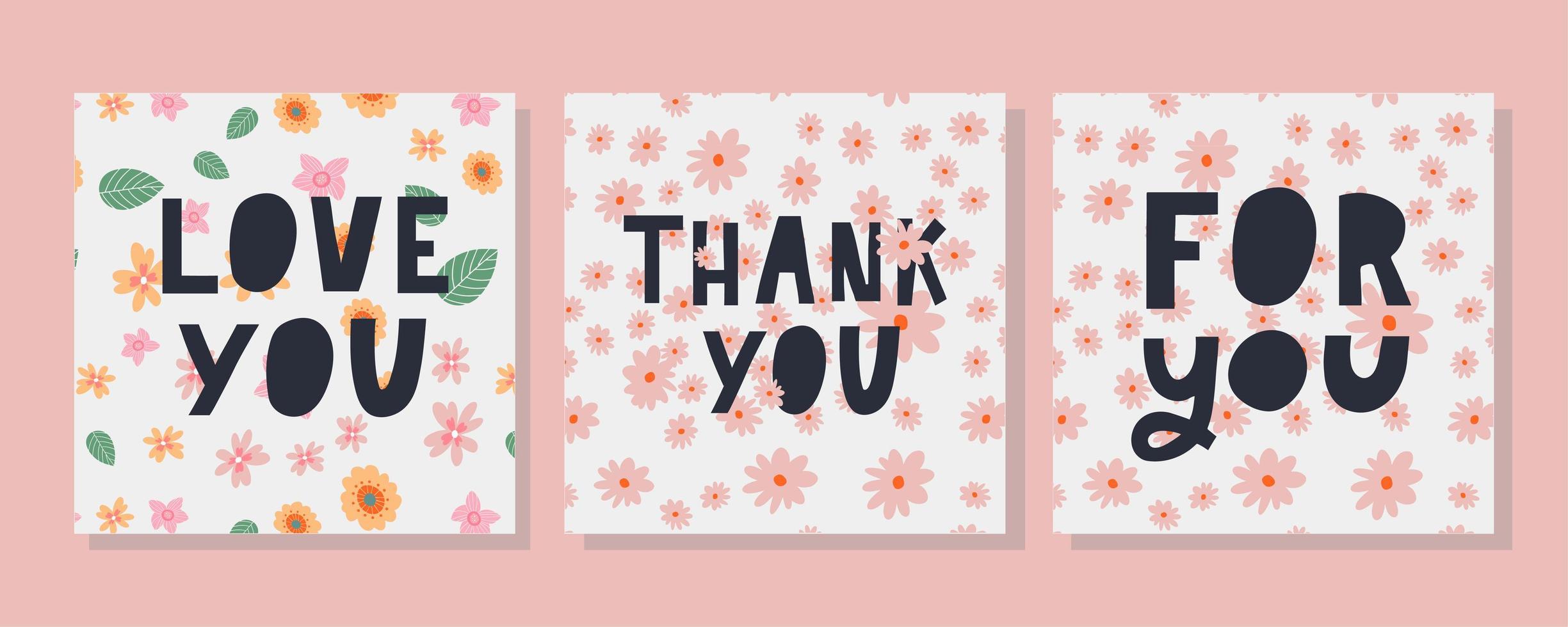 For you Love you text lettering Valentine's day banner with flowers vector