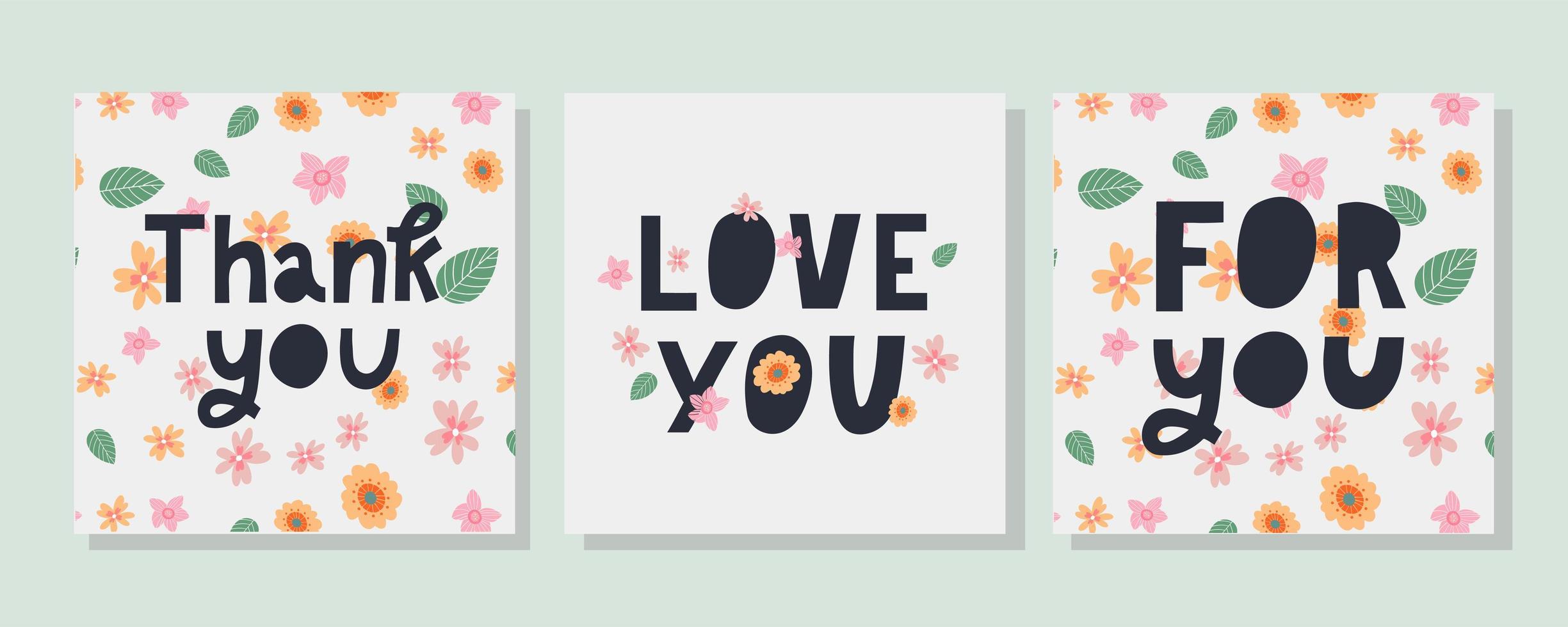 For you Love you set text lettering Valentine's day banner with flowers vector