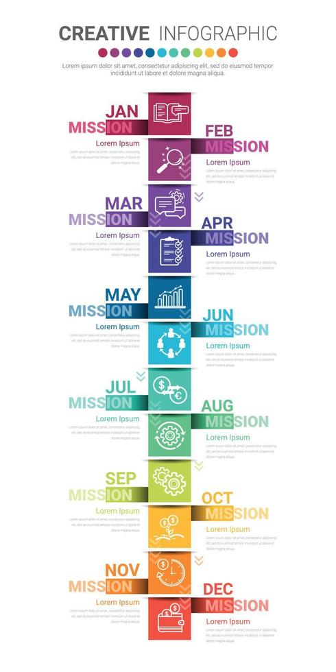 Timeline business for 12 months. vector