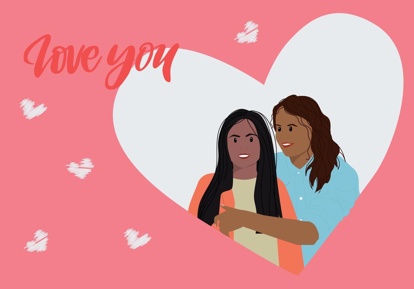 Women in love. Valentines card vector