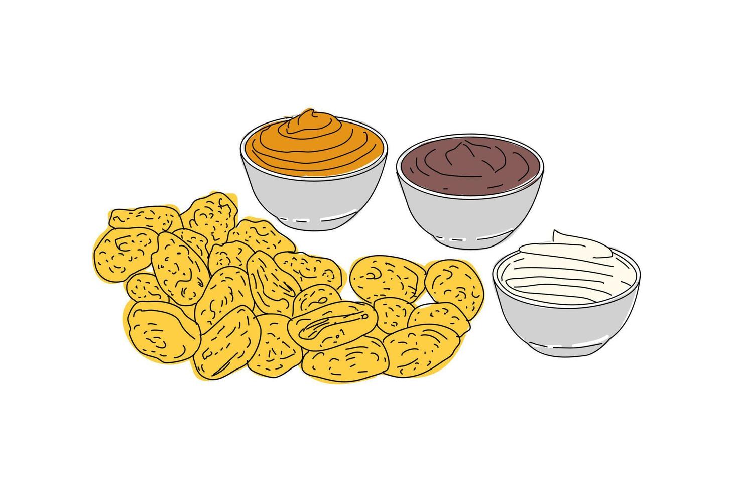 Fried mussels hand drawn vector design.