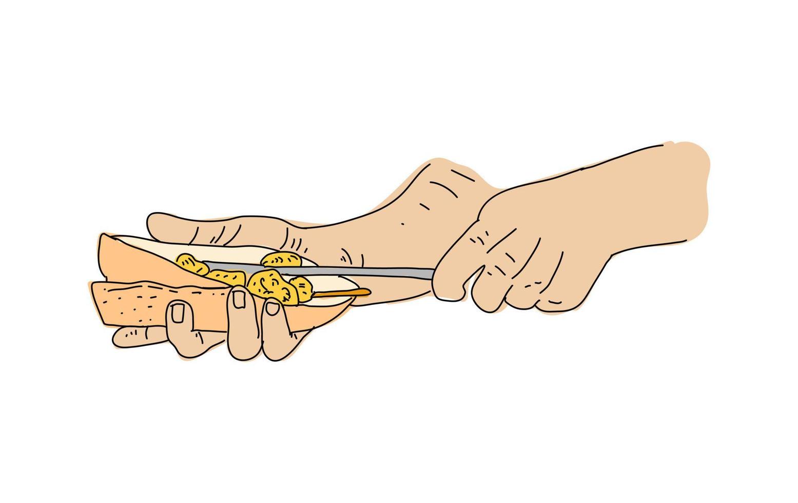 Fried mussels hand drawn vector design.