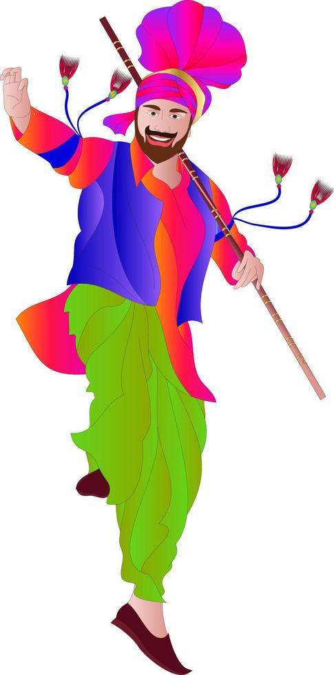 Punjabi bhangra dancer in harvest festival Lohari, vector illustration