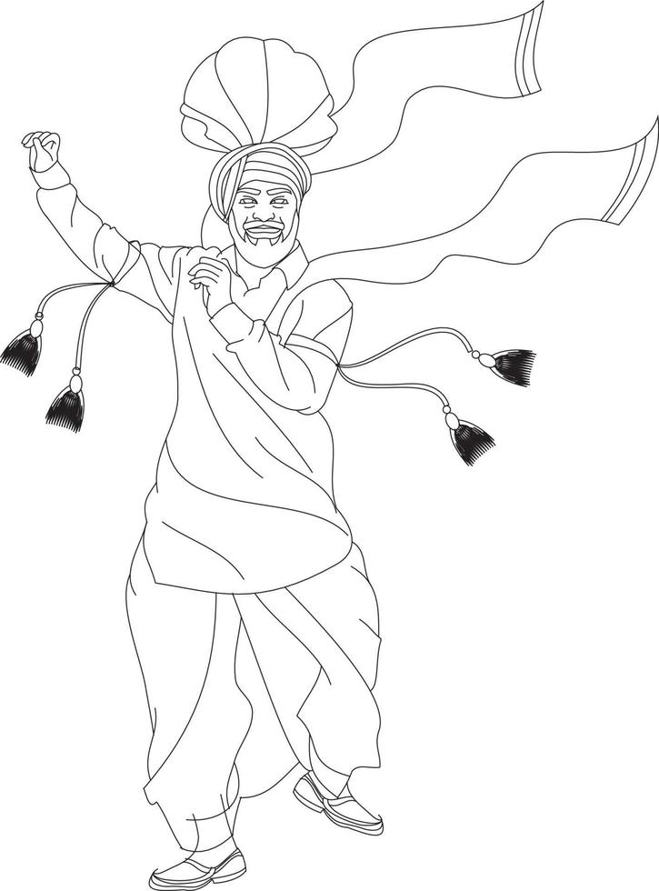 Punjabi bhangra dancer in harvest festival Lohari, vector illustration