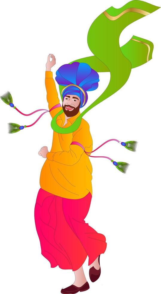 Punjabi bhangra dancer in harvest festival Lohari, vector illustration
