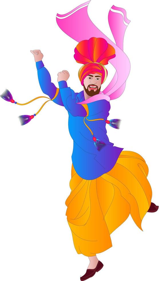 Punjabi bhangra dancer in harvest festival Lohari, vector illustration