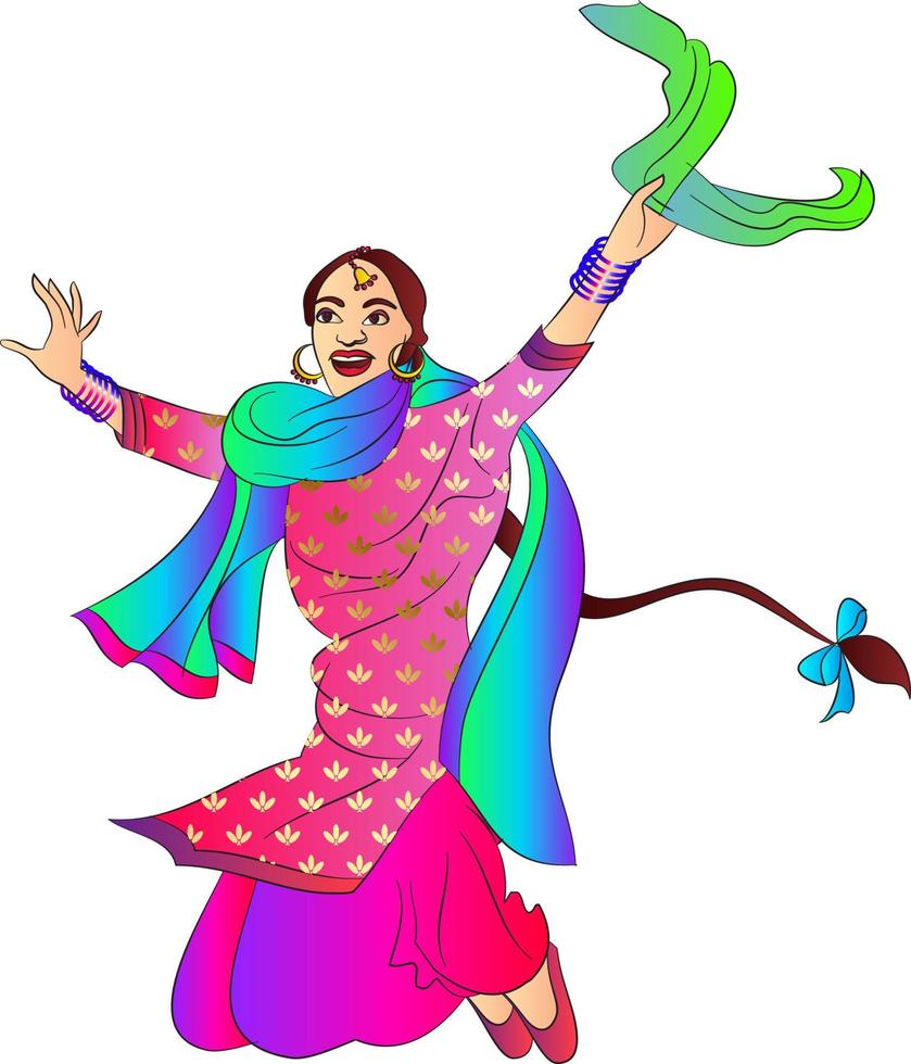 Punjabi bhangra dancer in harvest festival Lohari, vector illustration