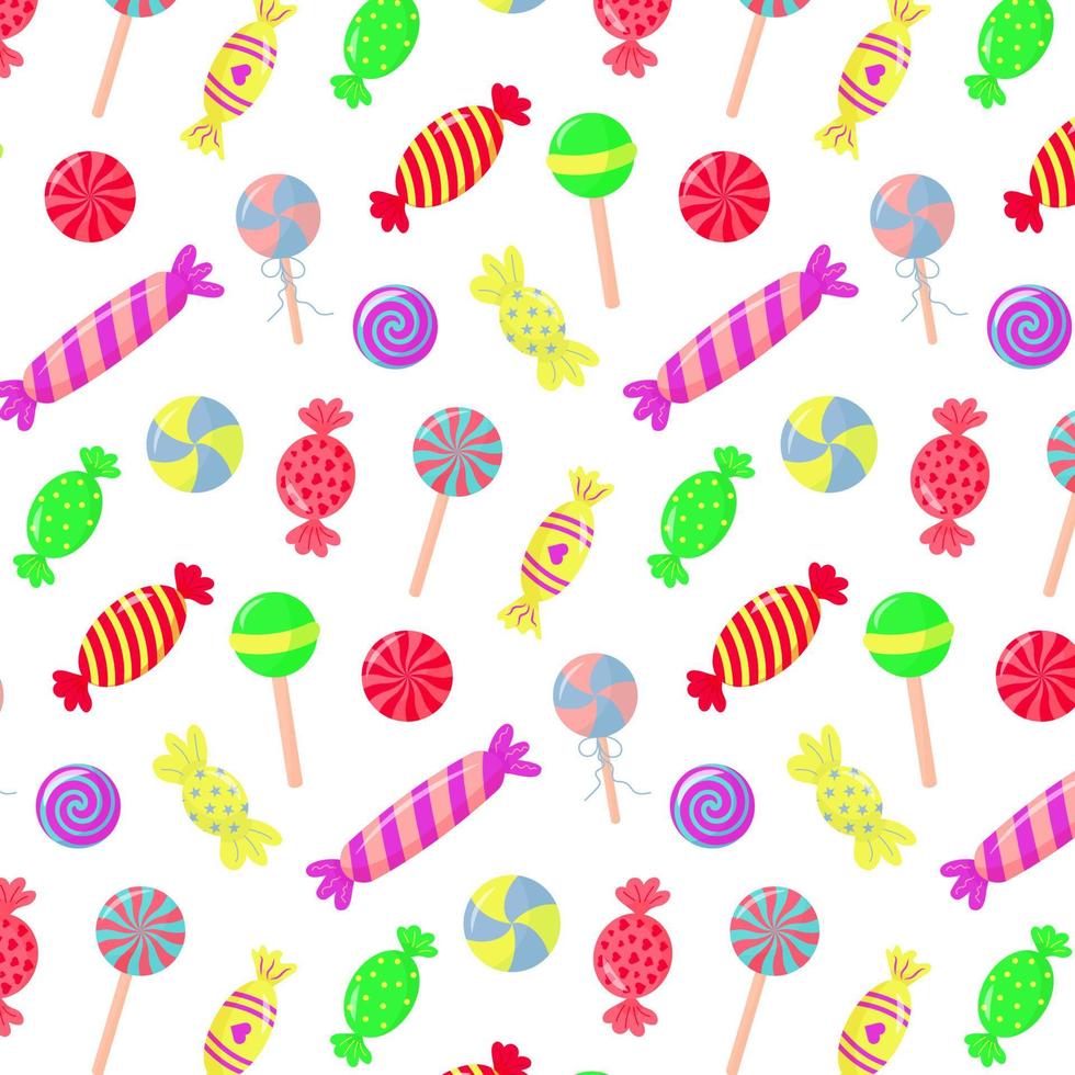 Colorful seamless pattern with candies, lollipops and caramels. vector