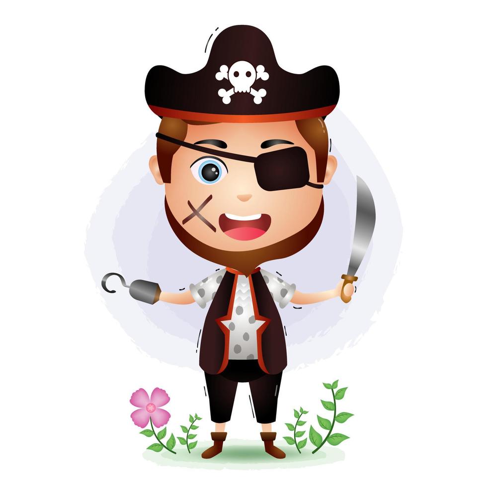 lindo, piratas, hombre, vector, ilustración vector