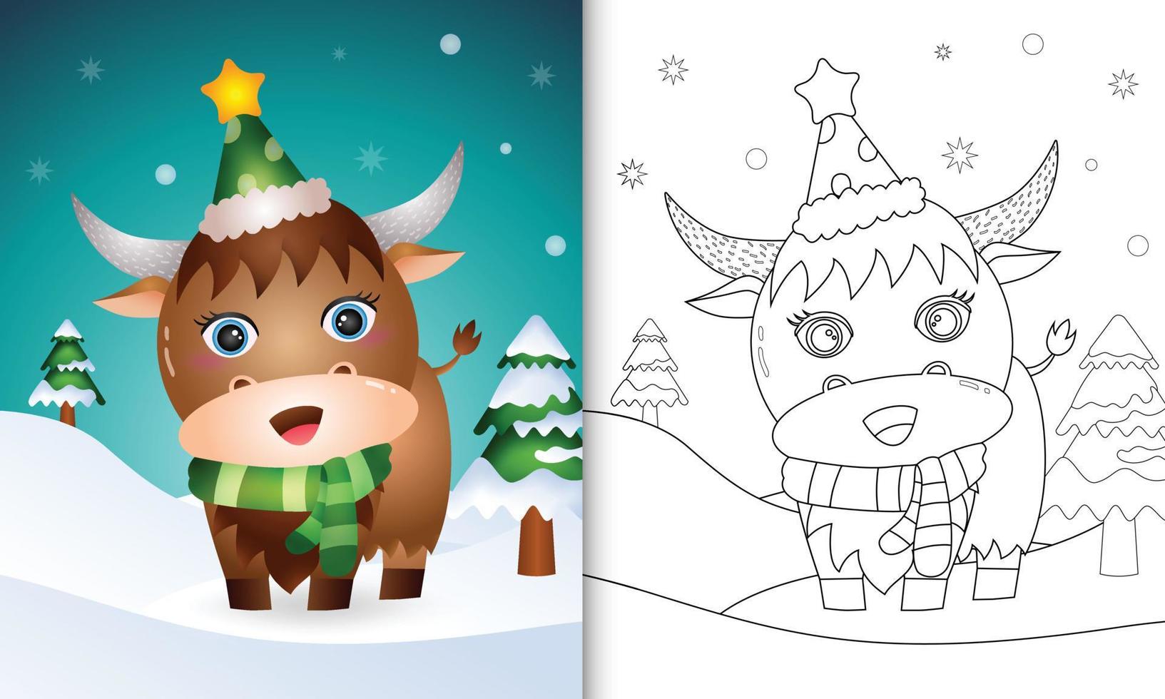 coloring book with a buffalo deer christmas characters collection with a hat and scarf vector