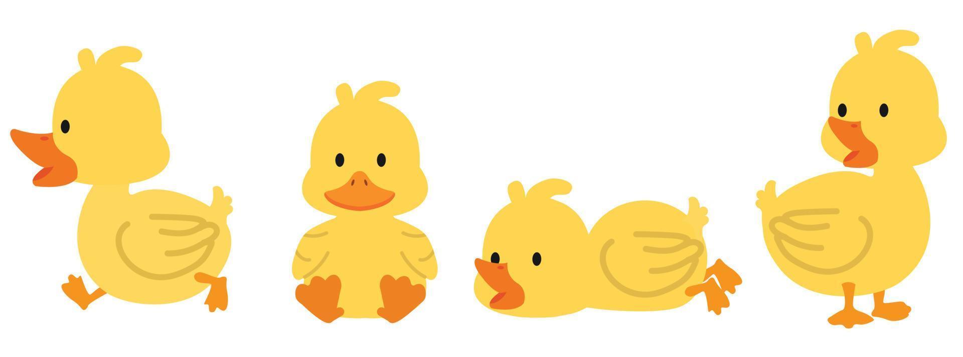 Cute yellow ducks cartoon collcetion set vector