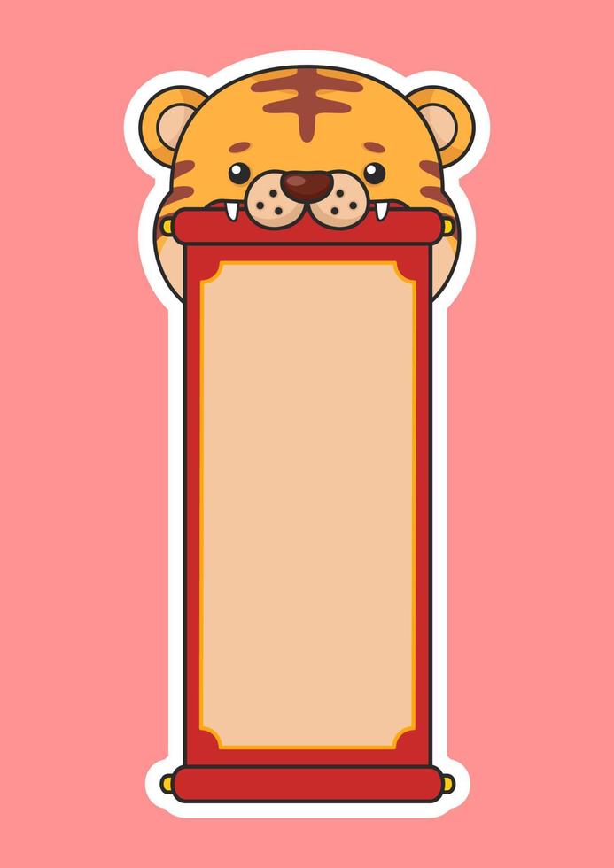 Cute Chinese New Year Tiger Biting Scroll vector