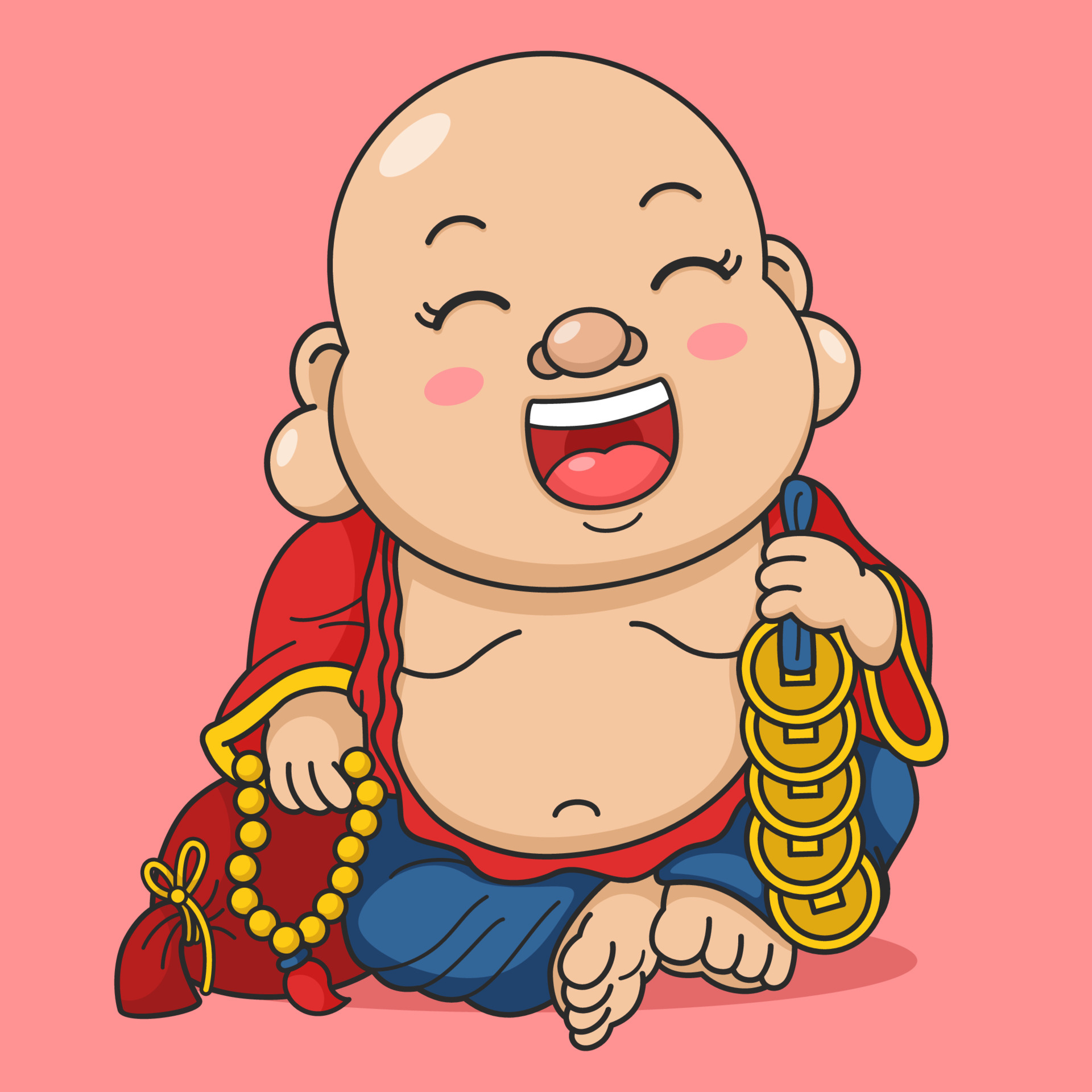 Cute Chinese New Year Fortune God Laughing Buddha Holding Coins And Bag 5186634 Vector Art at Vecteezy Cute Chinese New Year Fortune God Laughing Buddha Holding Coins And Bag 5186634 Vector Art at Vecteezy