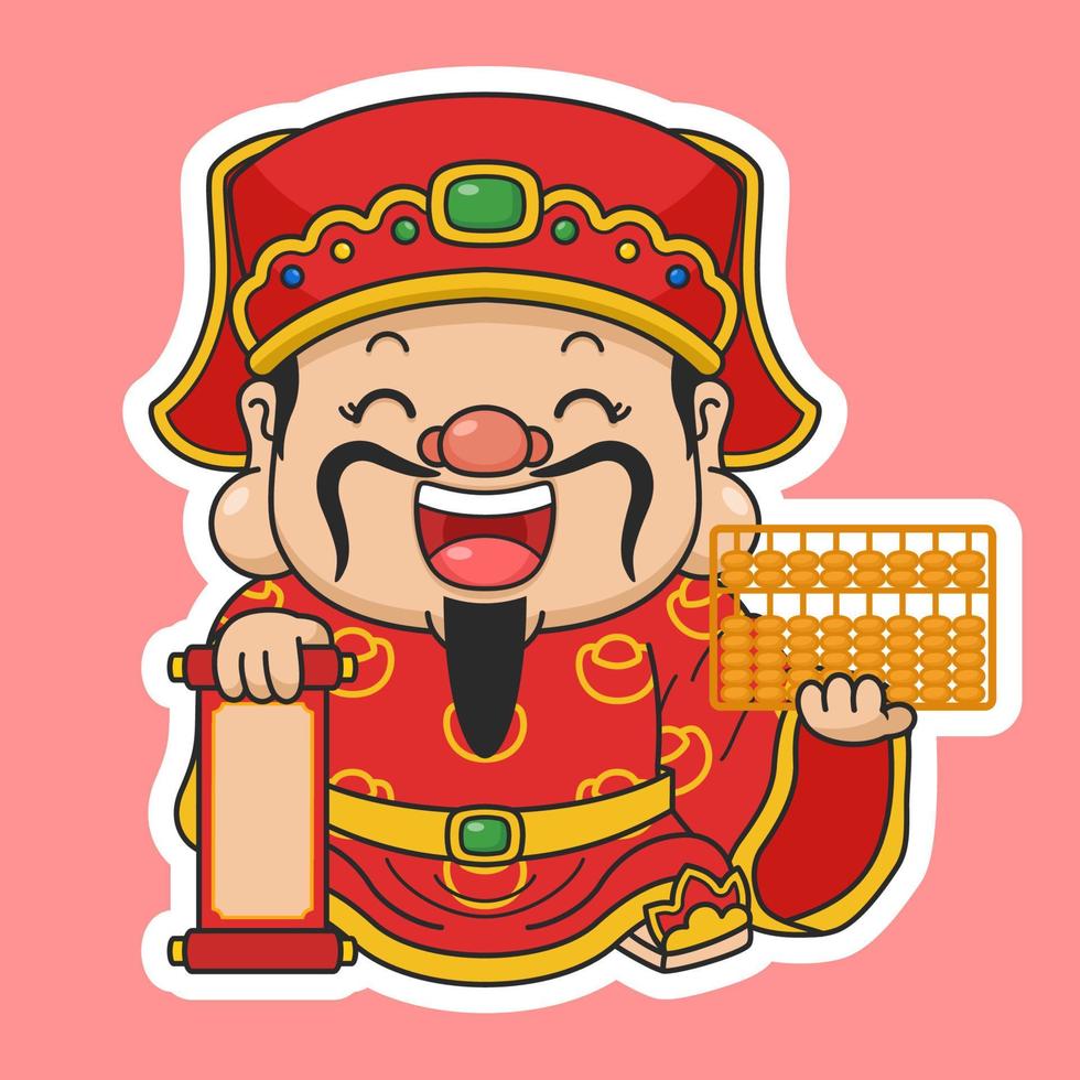 Cute Chinese New Year Fortune God Holding Abacus And Scroll vector