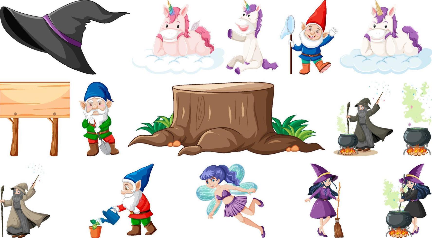 Set of fantasy fairy tale characters and elements vector
