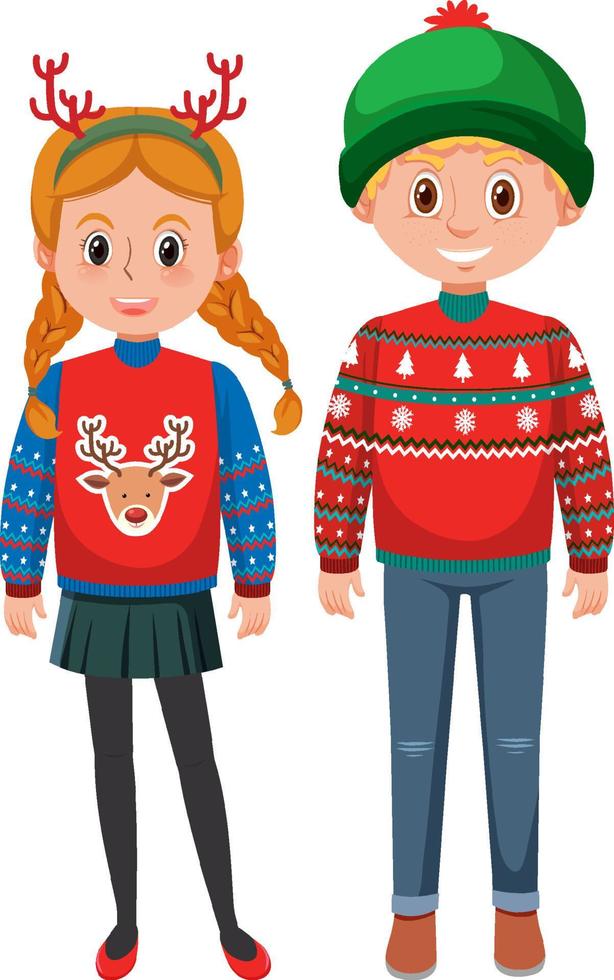 pareja, hombre y mujer, llevando, navidad, trajes vector