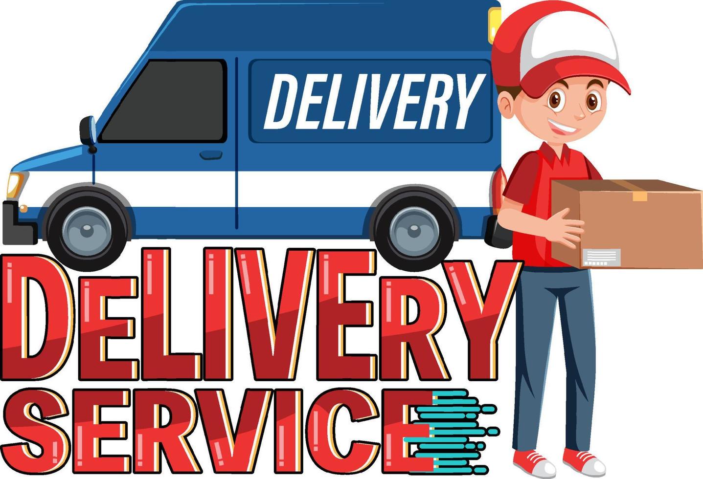 Delivery Service wordmark with courier delivering packages vector