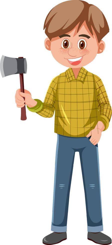 A man holding ax cartoon character on white background vector