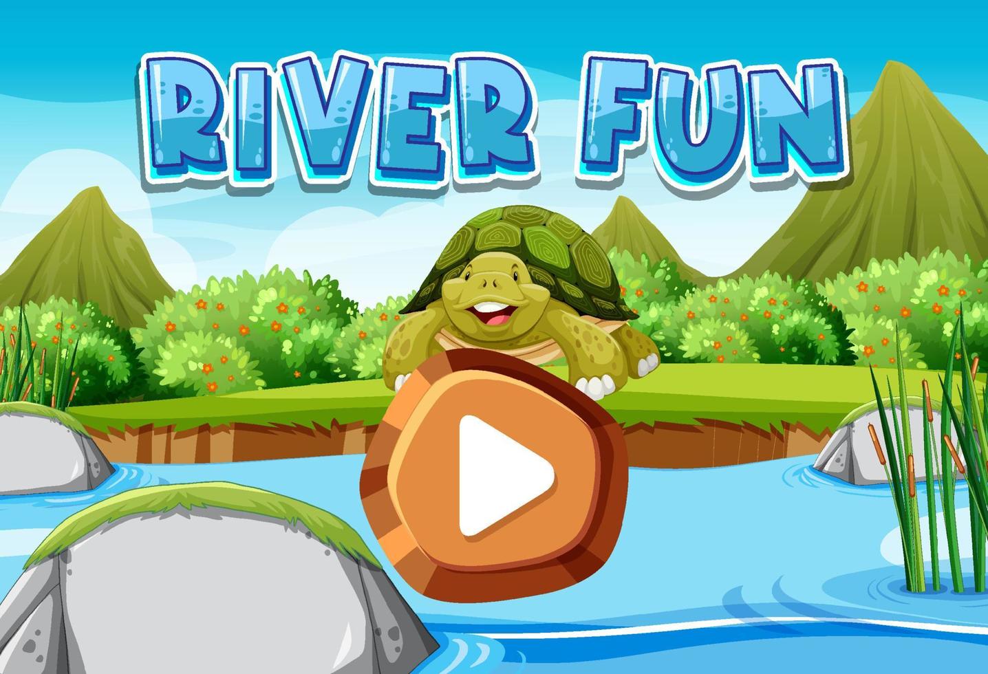 River fun game template with play button vector