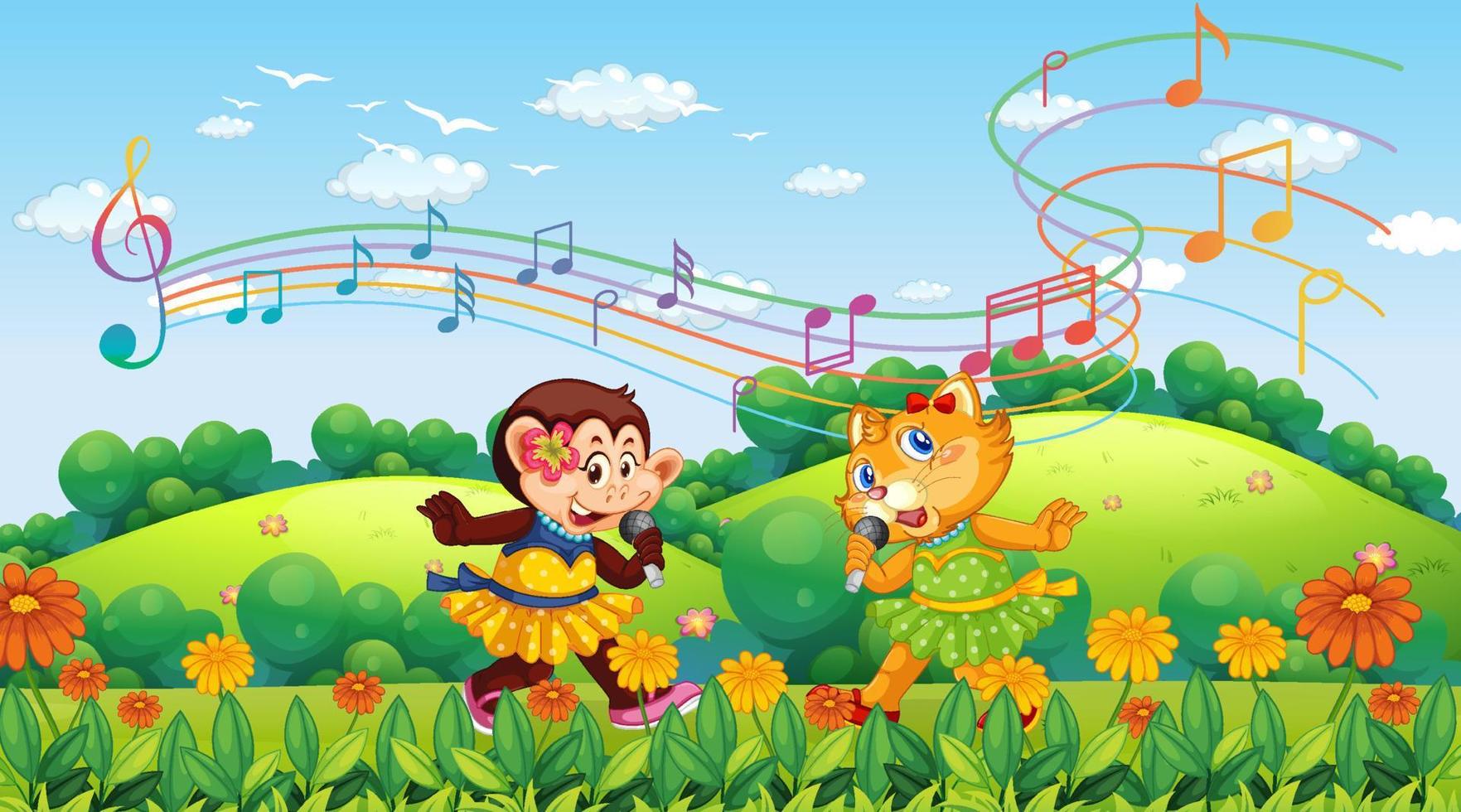 Cute animals performance singing at the park vector