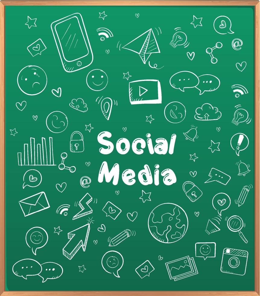 Hand drawn doodle icons on chalkboard vector